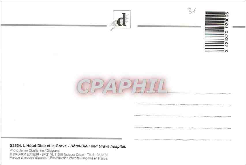 CPM Toulouse L'Hotel Dieu et le Grave  — Rückseite