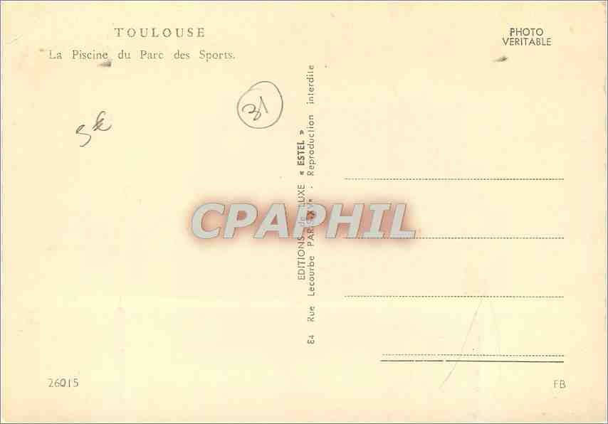CPM Toulouse La Piscine du Parc des Sports  — Verso