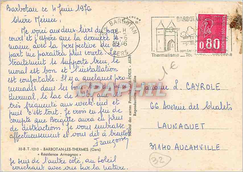 Résidence Armagnac — Barbottan-les-Thermes — éditeur APA — Rückseite