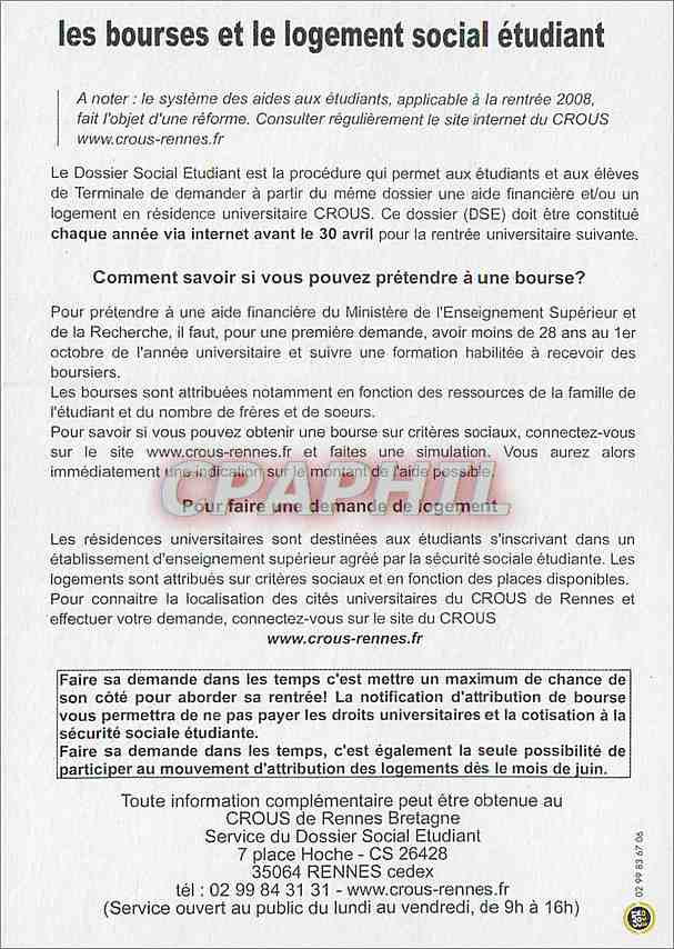 CPM Bougez vous Crous Rennes — Verso