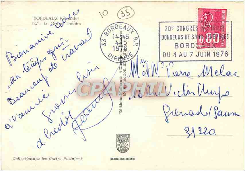 CPM Bordeaux Gironde Le Grand Theatre  — Back