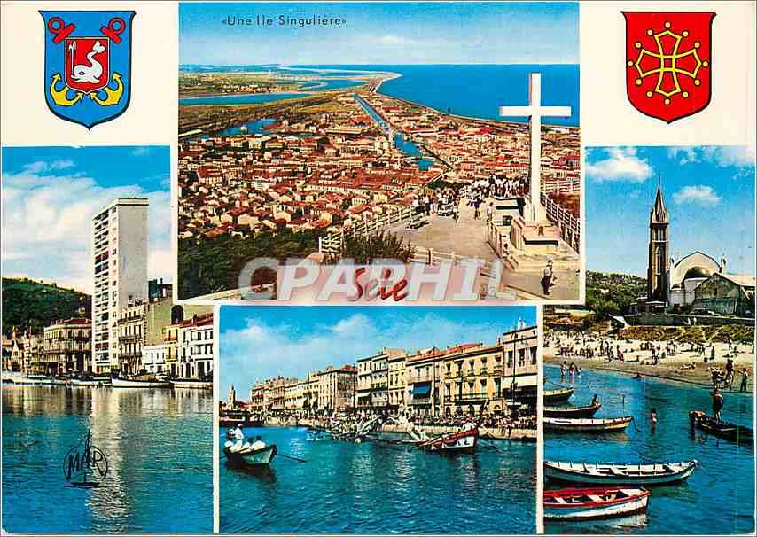 CPM Sete Herault Vue Generale Le Quai Pasteur et le Mont St Clair Les Joutes 