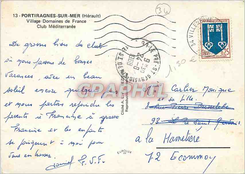 CPM Portiragnes sur Mer Herault Village Domaines de France Club Mediterranee  — Back