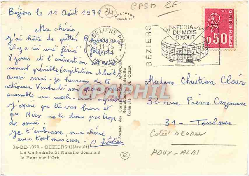 CPM Beziers Herault La Cathedrale St Nazaire dominant le Pont sur l'Orb  — Back