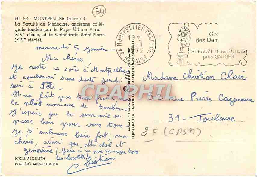 Montpellier — Faculté de Médecine et Cathédrale Saint-Pierre — Rella — Rückseite