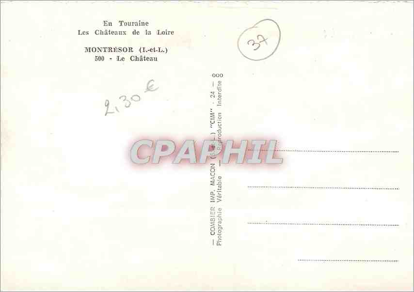 CPM En Touraine Les Chateaux de la Loire Montresor Le Chateau  — Rückseite
