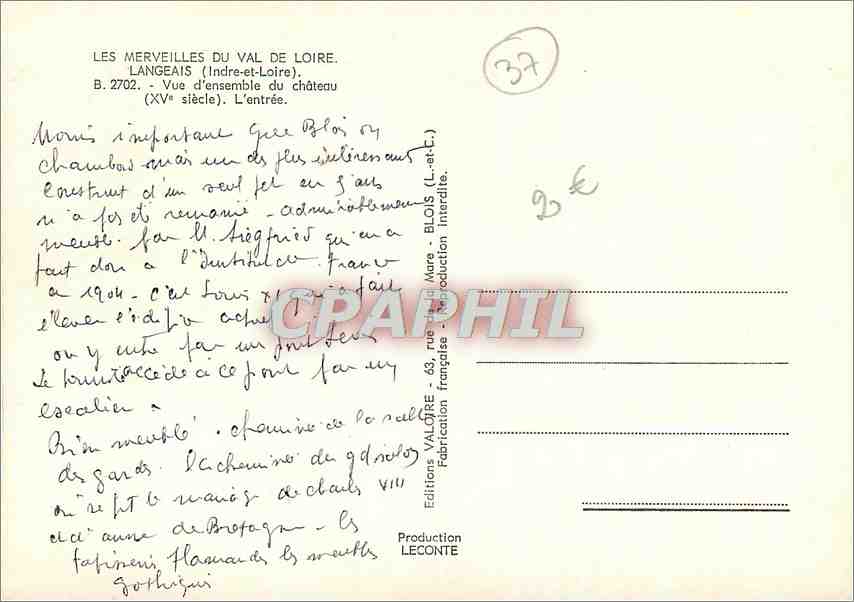 CPM Langeais Indre et Loire Vue d'ensemble du chateau L'entree  — Verso