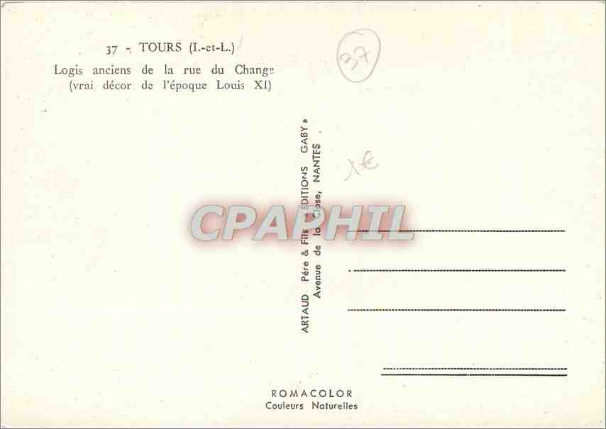 CPM Tours I et L Logins anciens de la rue du Change  — Verso