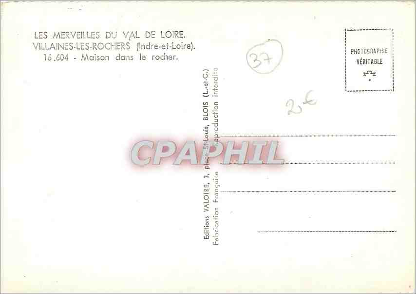 CPM Villaines les Rochers Indre et Loire Maison dans le rocher  — Rückseite