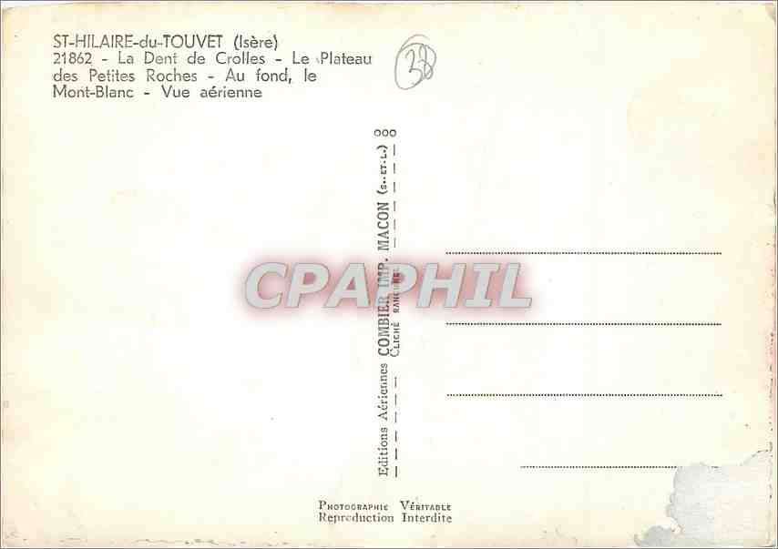 St-Hilaire-du-Touvet (Isère) — La Dent de Crolles — Vue aérienne — Éditions Aériennes Combiér, Macon — Verso