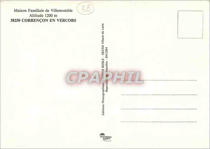 Maison Familiale de Villemomble — Altitude 1200 m — Éditions Pierron — Verso