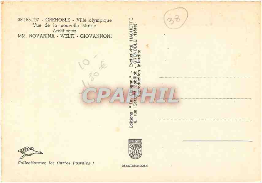 Grenoble - Ville olympique — Vue de la nouvelle Mairie — Éditions Hachette — Rückseite