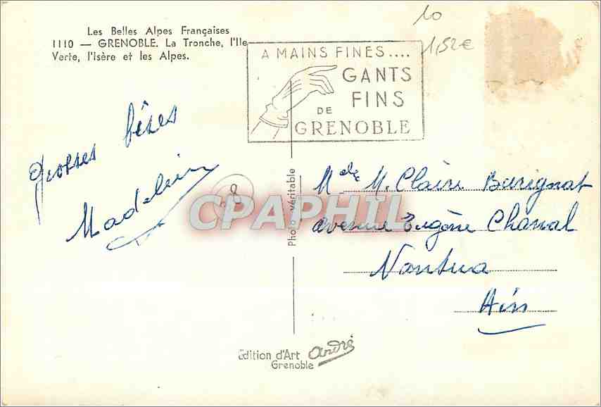 CPM Grenoble La Tranche I'lle Verte L'Isere et les Alpes  — Rückseite