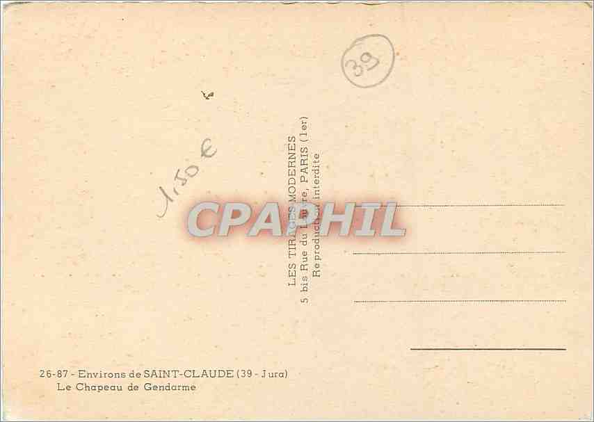 CPM Environs de Saint Claude Jura Le Chapeau de Gendarme  — Rückseite