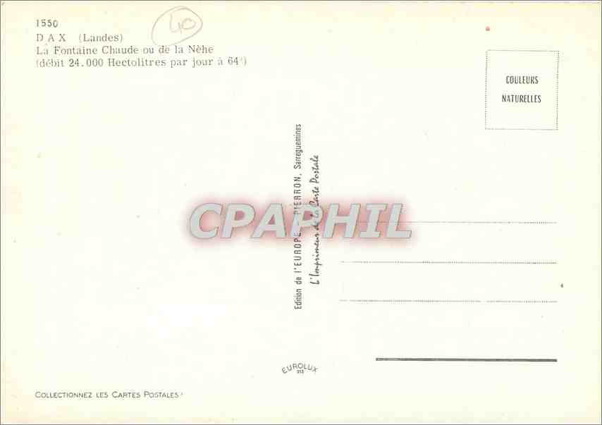 CPM Dax Landes La Fontaine Chaude ou de la Nehe  — Rückseite