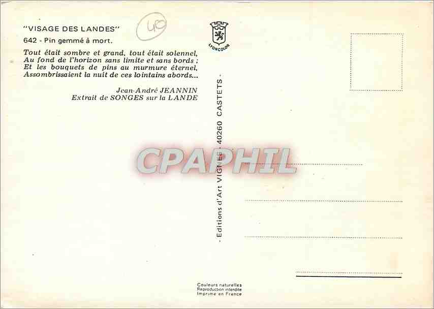CPM Visage des Landes Pin gemme a mort  — Rückseite
