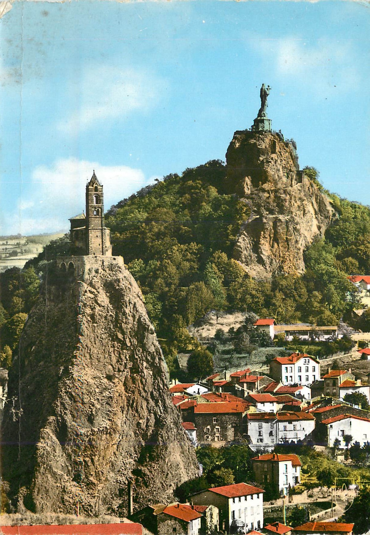 CPM Le Puy Haute Loire Chapelle Saint Michel Rocher Corneille et Statue Notre Dame de France 