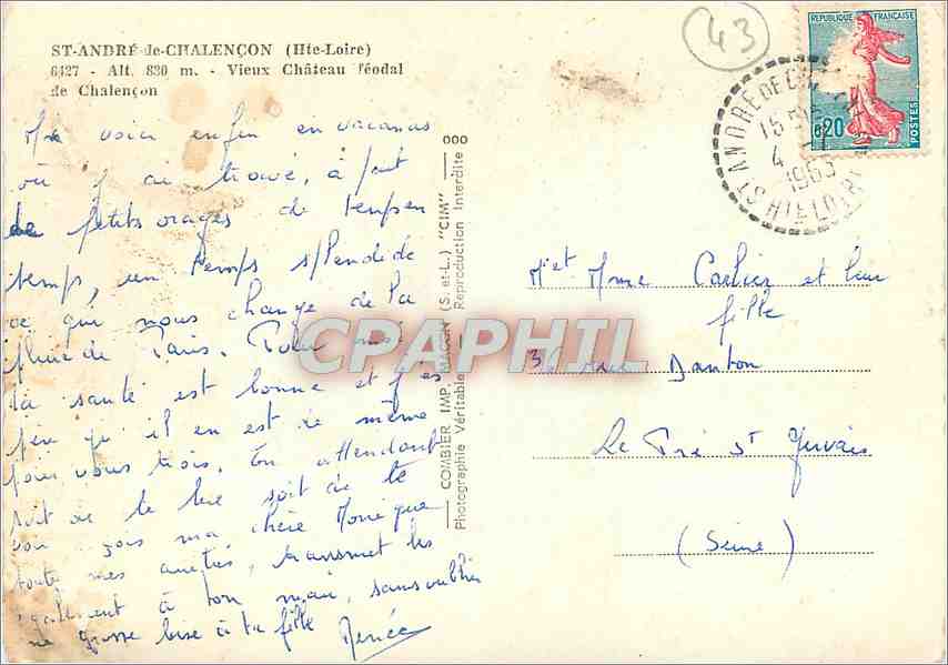 CPM St Andre de Chalencon Hte Loire Vieux Chateau Feodal de Chalencon  — Rückseite