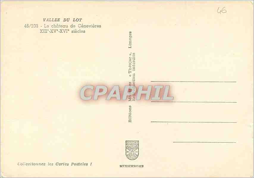 CPM Vallee du Lot Le chateau de Cenevieres  — Rückseite