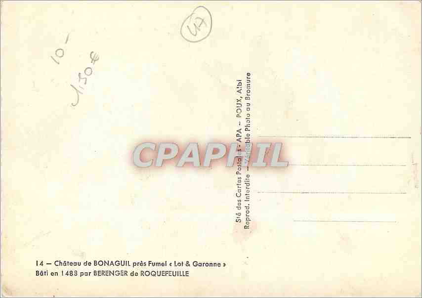 CPM Chateau de Bonaguil pres Fumel Lot Garonne  — Rückseite
