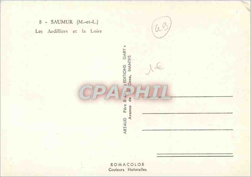 CPM Saumur M et L Les Ardilliers et la Loire  — Rückseite