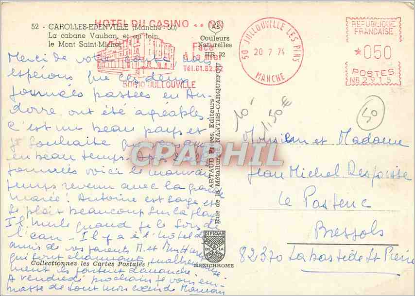 CPM Carolles Edenville Manche La cabane Vauban et le loin le Mont Saint Michel  — Rückseite
