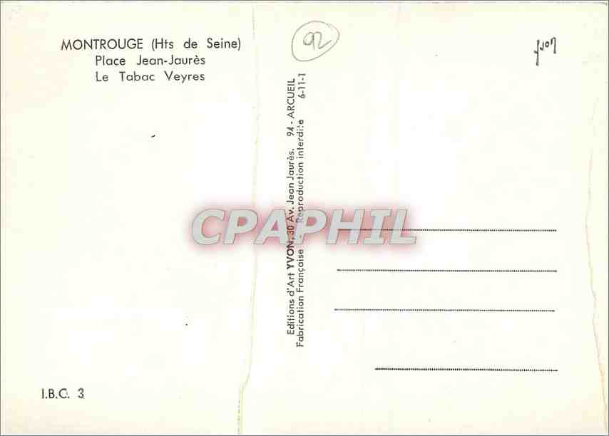 CPM Montrouge Hts de Seine Place Jean Jaures Le Tabac Veyres  — Rückseite