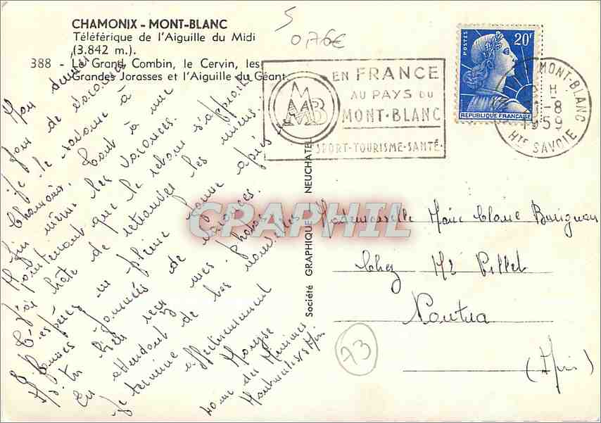 Chamonix - Mont-Blanc — Seilbahn der Aiguille du Midi (3.842 m.) — Graphische Gesellschaft Neuchâtel — Rückseite