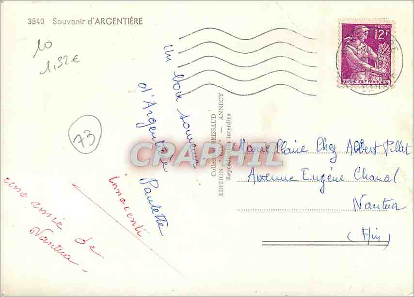 Argentière — vue panoramique et montagne — édition Prissaud, Annecy — Verso