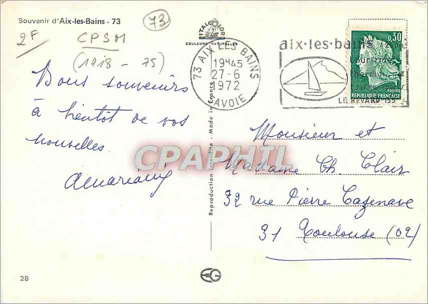 CPM Souvenir d'Aix les Bains  — Rückseite