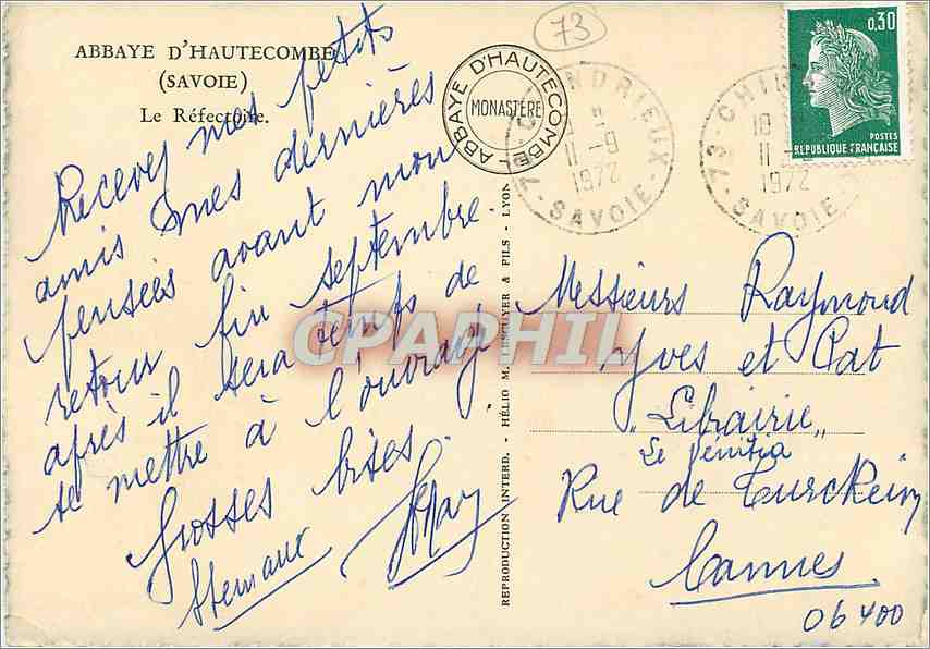CPM Abbaye d'Hautecombe Savoie Le Refectoire  — Rückseite