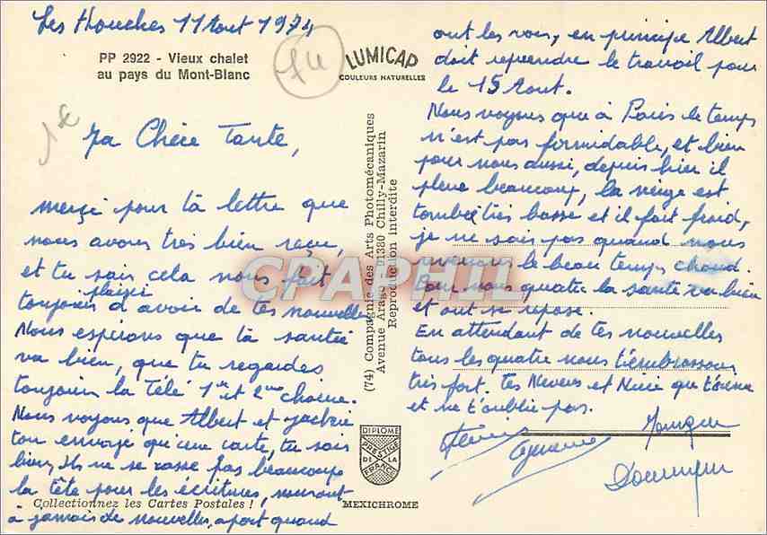 CPM Vieux chalet au pays du Mont Blanc  — Rückseite