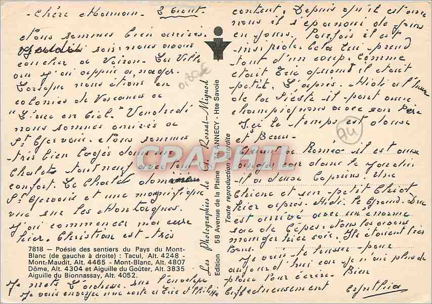CPM Poesie des sentiers du Pays du Mont Blanc  — Rückseite