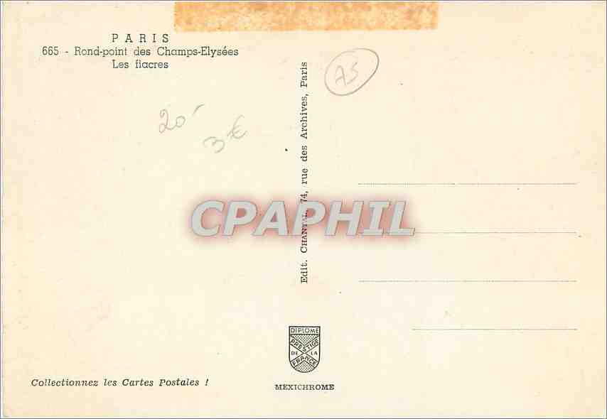 CPM Paris Rond point des Champs Elysees Les flacres  — Rückseite