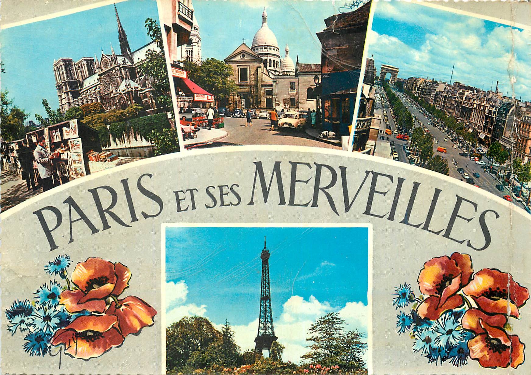 CPM Paris Notre Dame Montmartre Les Champs Elysees Tour Eiffel 
