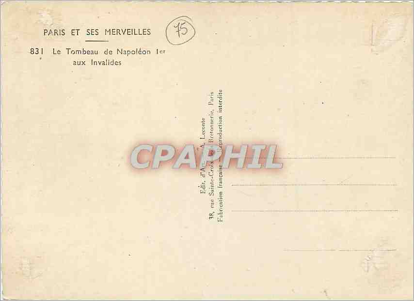 CPM Paris Le Tombeau de Napoleon 1er aux Invalides  — Rückseite