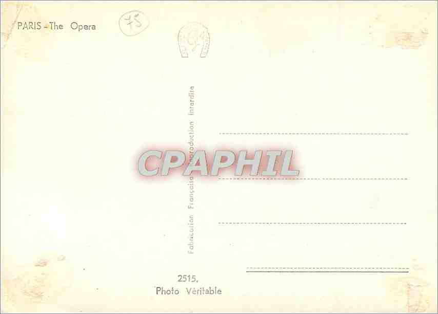 CPM Paris The Opera  — Verso