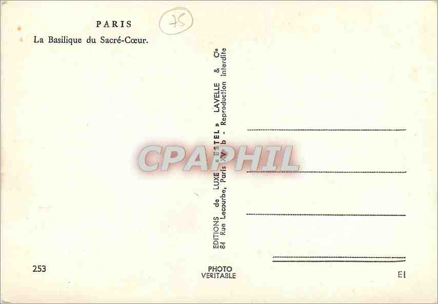 CPM Paris La Basilique du Sacre Coeur  — Rückseite