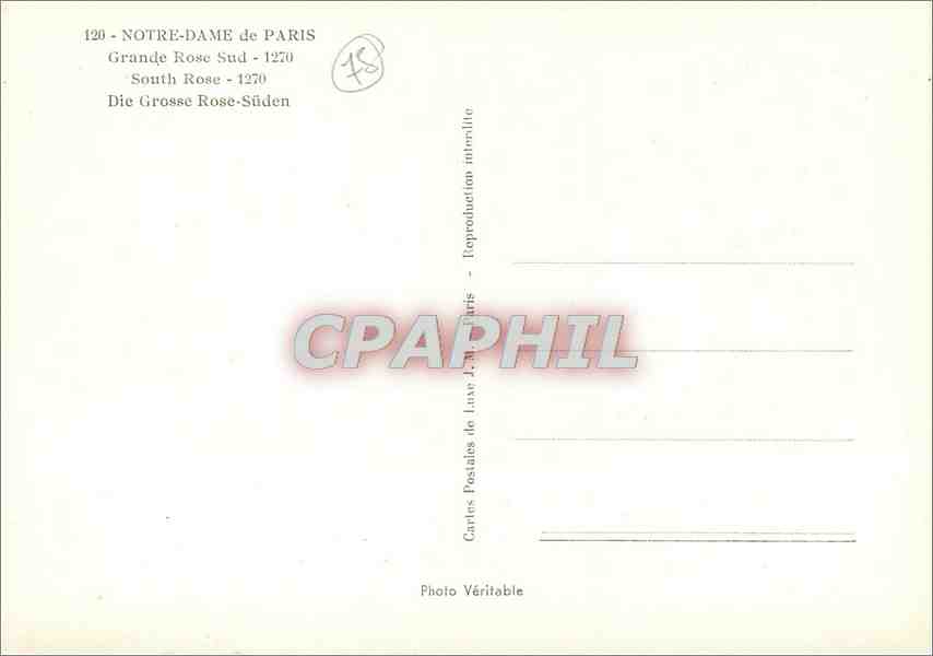 CPM Notre Dame de Paris Grande Rose Sud  — Verso