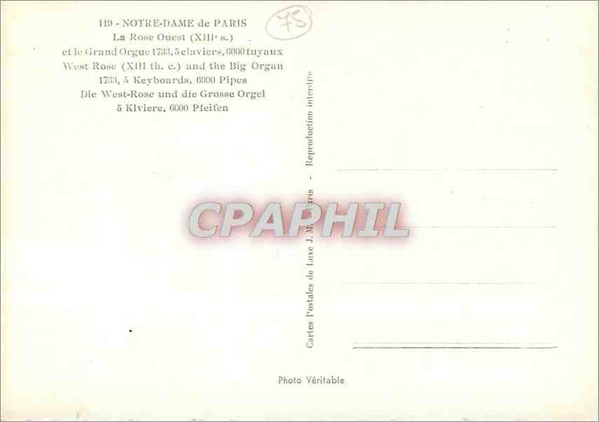 CPM Notre Dame de Paris La Rose Ouest  — Rückseite