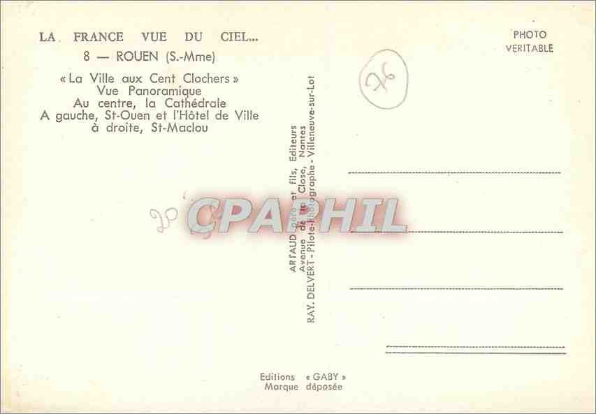 CPM Rouen S Mme La Ville aux Cent Clochers Vue Panoramique  — Rückseite