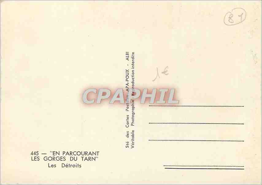 CPM En parcourant Les Gorges du Tarn Les Detroits  — Verso