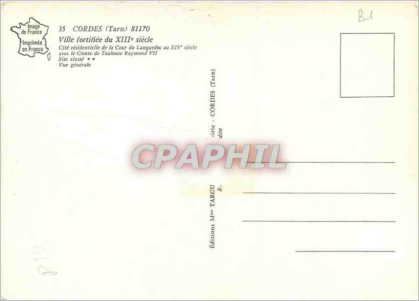 CPM Cordes Tarn Ville fortifee Vue generale  — Back