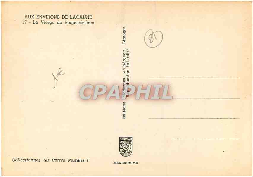 CPM Aux environs de Lacaune La Vierge de Roquecezieres  — Back