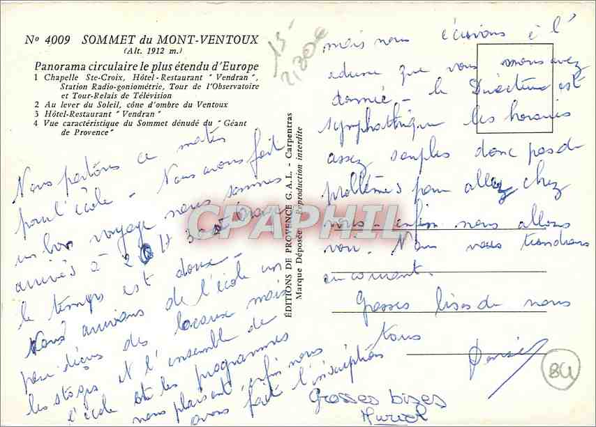 CPM Sommet du Mont Ventoux Panorama circulaire le plus etendu d'Europe  — Rückseite