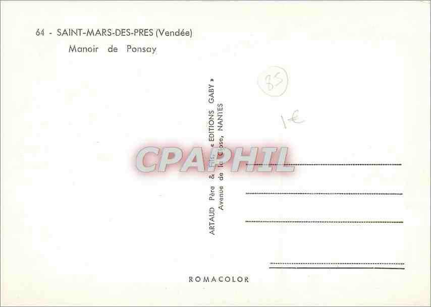 CPM Saint Mars des Pres Vendee Manoir de Ponsay  — Back