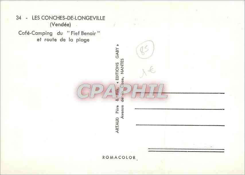 Café-Camping du 'Fief Benair' — Les Conches-de-Longeville (Vendée) — Éditions Gaby — Verso