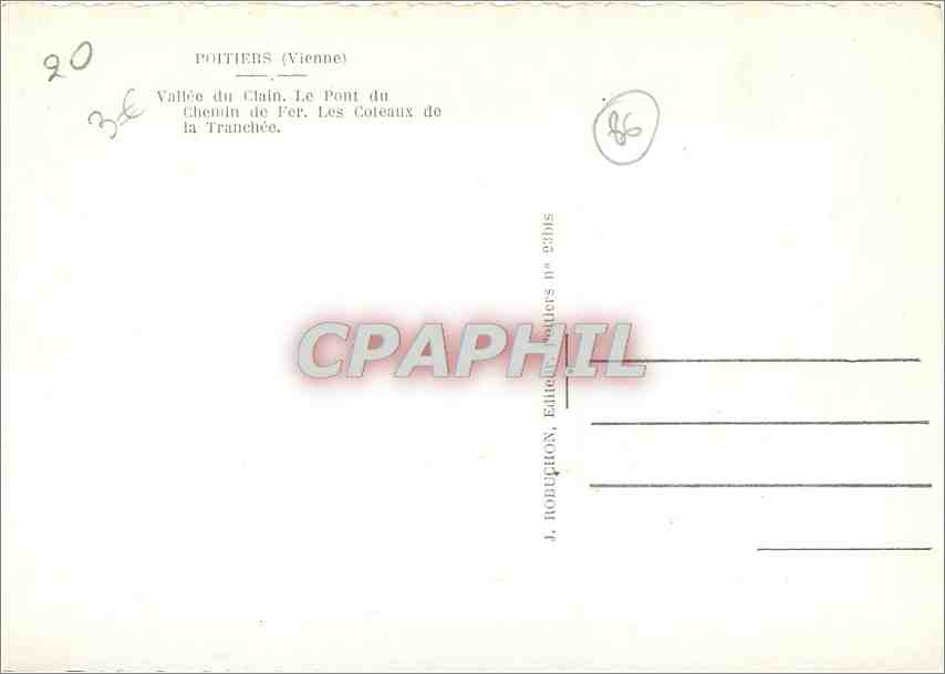 Poitiers (Vienne) — Vallée du Châin, Le Pont du Chemin de Fer, Les Coleaux de la Tranchée — J. TONATION, Éditeurs, N° 23105 — Rückseite