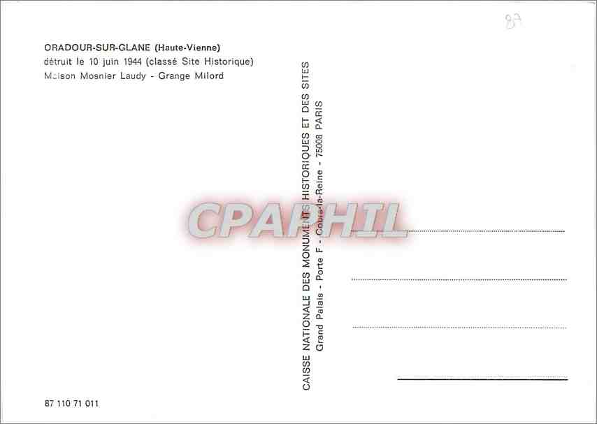 CPM Oradour Sur Glane Haute Vienne Maison Mosnier Laudy Militaria — Back