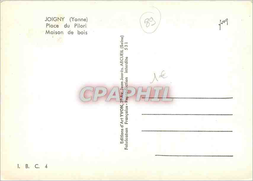CPM Joigny Yonne Place du Pilori Maison de bois  — Verso